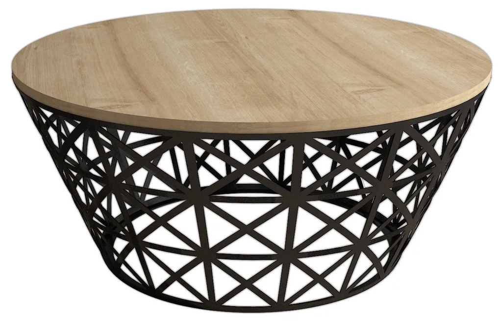 Mesa de Centro Stil Metal Ferforje – Carvalho Preto – 90x90x38 cm