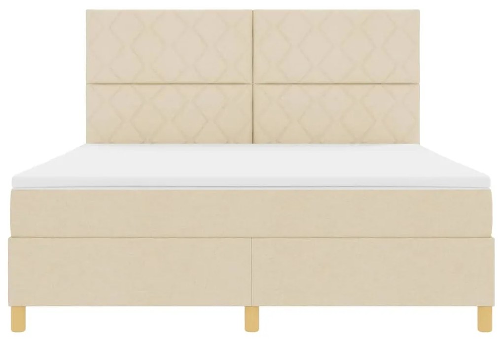 Cama Box Spring com Colchão &amp; LED Creme 180x200 cm Tecido