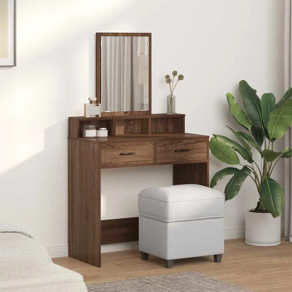 Mesa de Maquiagem com Gavetas Castanho Carvalho 79x41x140 cm