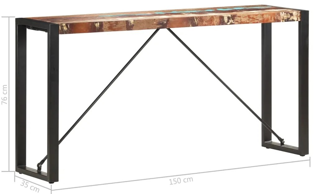 Mesa consola 150x35x76 cm madeira recuperada maciça