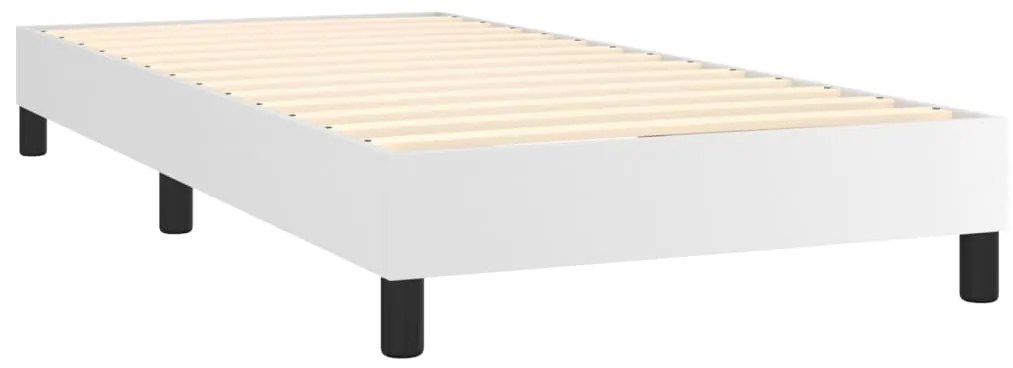 Cama box spring c/ colchão/LED 90x200cm couro artificial branco