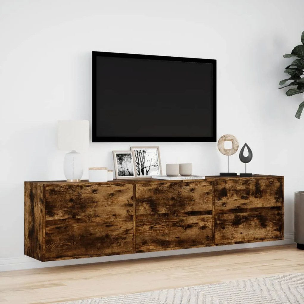 Móvel de parede p/ TV c/ luzes LED 180x31x45 cm carvalho fumado