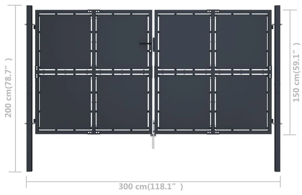 Portão de jardim 300x150 cm aço antracite