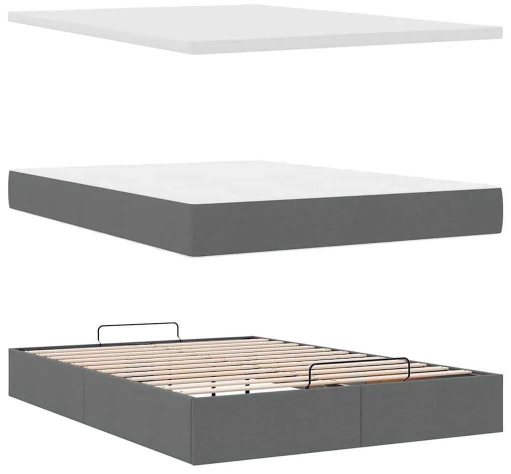 Cama otomana com colchão 140x200 cm tecido cinzento escuro