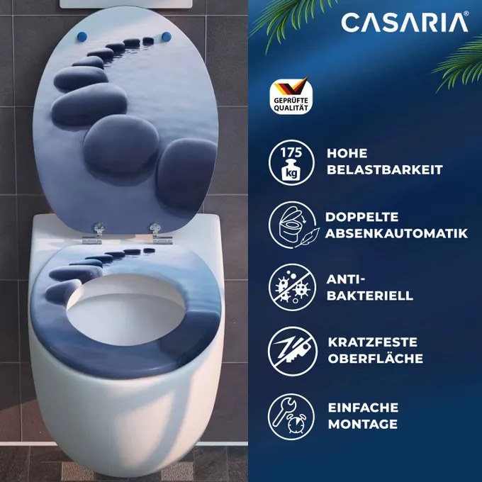 Assento sanitário com design em pedra e descida automática 45,7 x 38 cm Cinzento