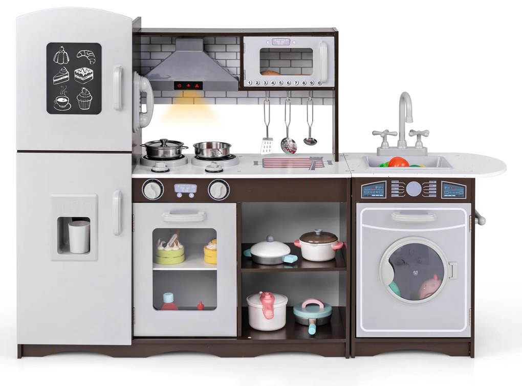 Conjunto de bancada de madeira para crianças com painel perfurado e prateleira de armazenamento