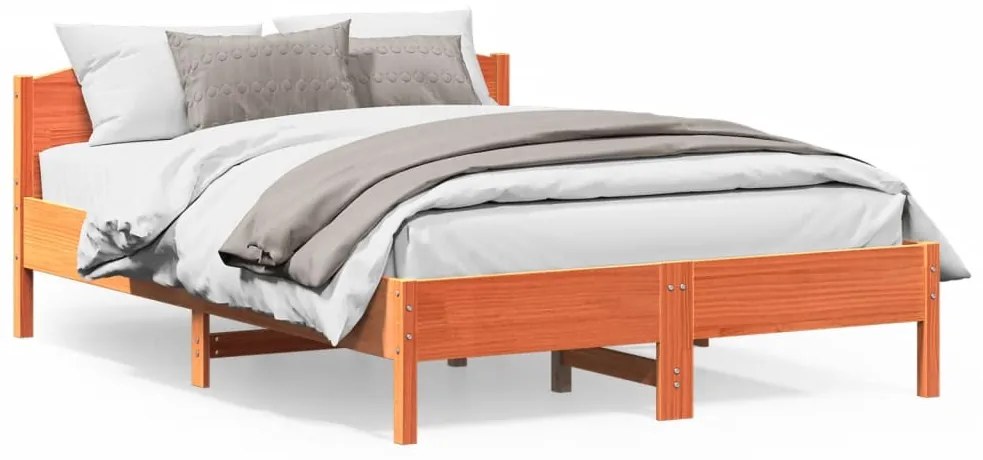 Cama sem colchão 140x200 cm madeira pinho maciça castanho-mel