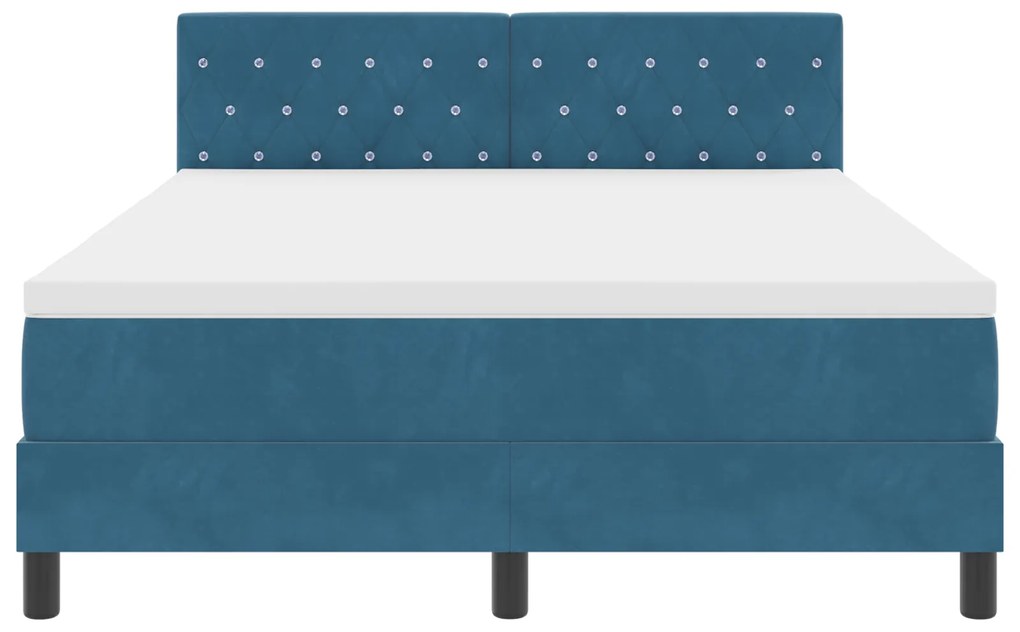 Cama Box Spring vidaXL com Colchão Azul Escuro 160x200 cm Veludo