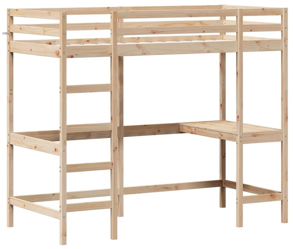 Cama alta com secretária 90x190 cm madeira de pinho maciça