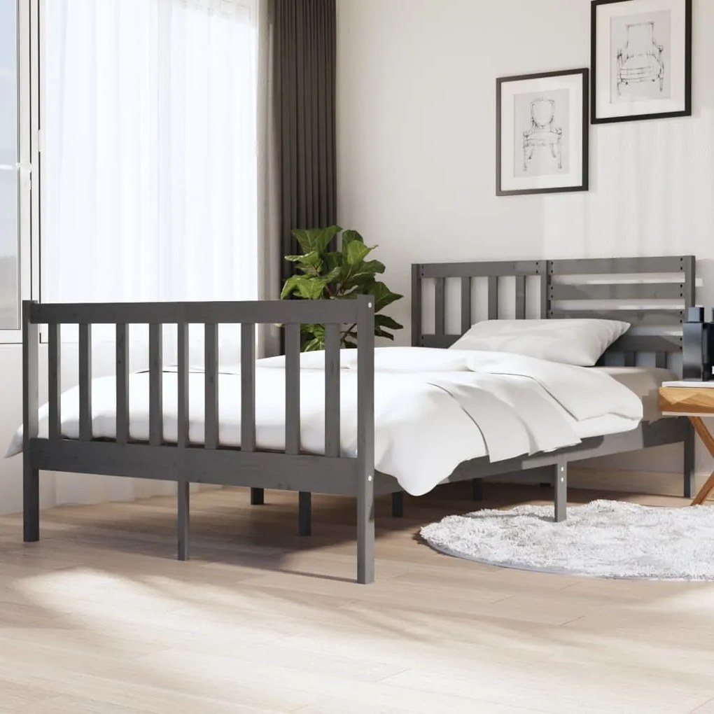 3101130 vidaXL Estrutura de cama casal 135x190 cm madeira maciça cinzento