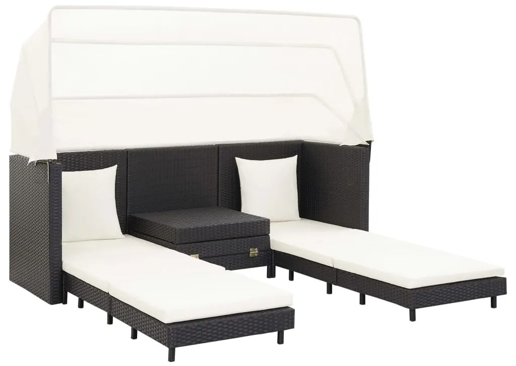 Espreguiçadeira extensível 3 lugares com toldo vime PE preto
