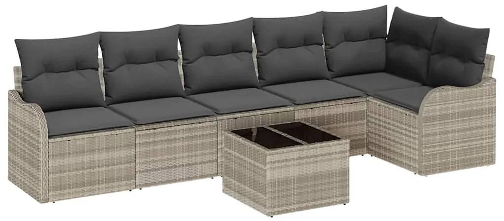 Conjunto de Sofás de Jardim com 7 Peças com Almofadas Cinza Rattan Pol