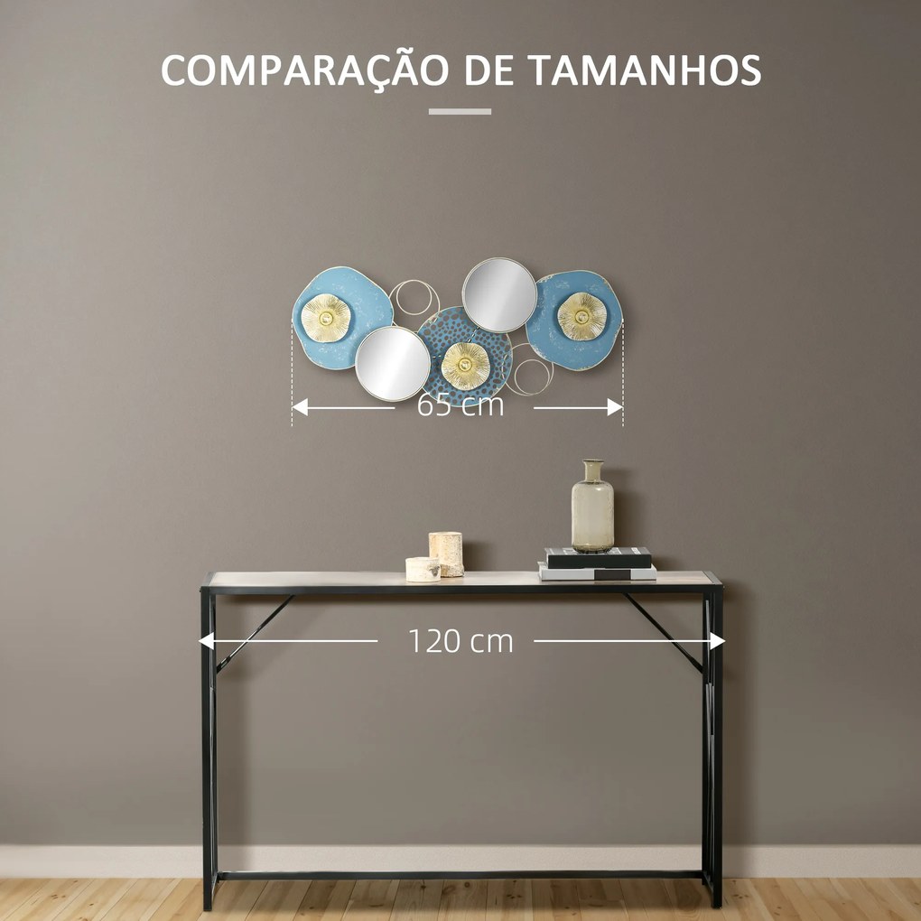 HOMCOM Decoração de Parede de Metal Espelho de Folhas de Flores 3D Arte de Parede Suspensa para Sala de Estar Dormitório Escritório 65x29cm Multicor