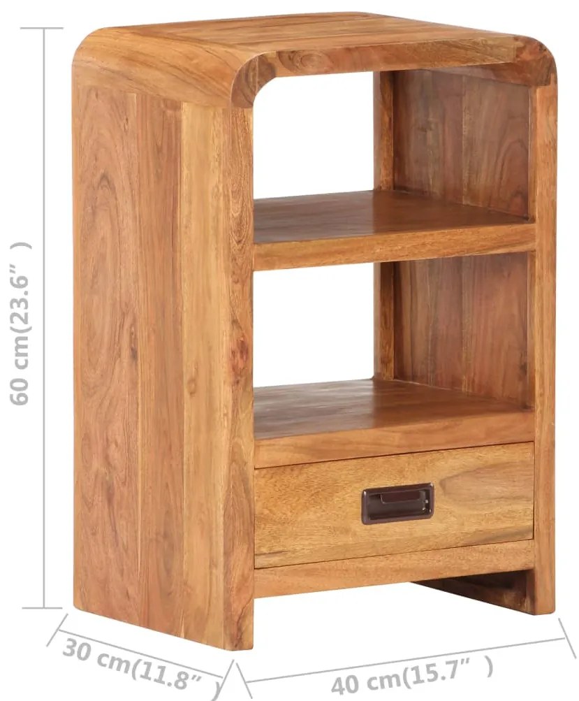 Mesa de cabeceira 40x30x60 cm acácia maciça c/ acabamento a mel