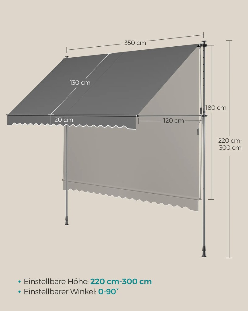 Toldo janelas ou varandas com manivela 350 x 120 cm antracite
