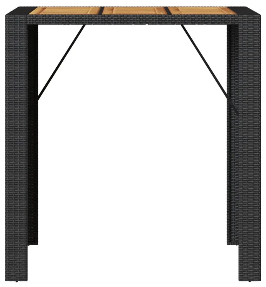 Mesa de bar para jardim com tampo em acácia vime PE preto