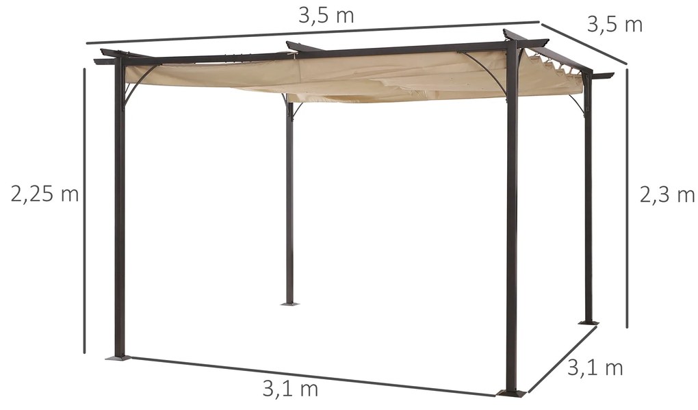 Pérgola de Metal 3,5x3,5m Pérgola para Jardim Pátio ou Terraço com Tet