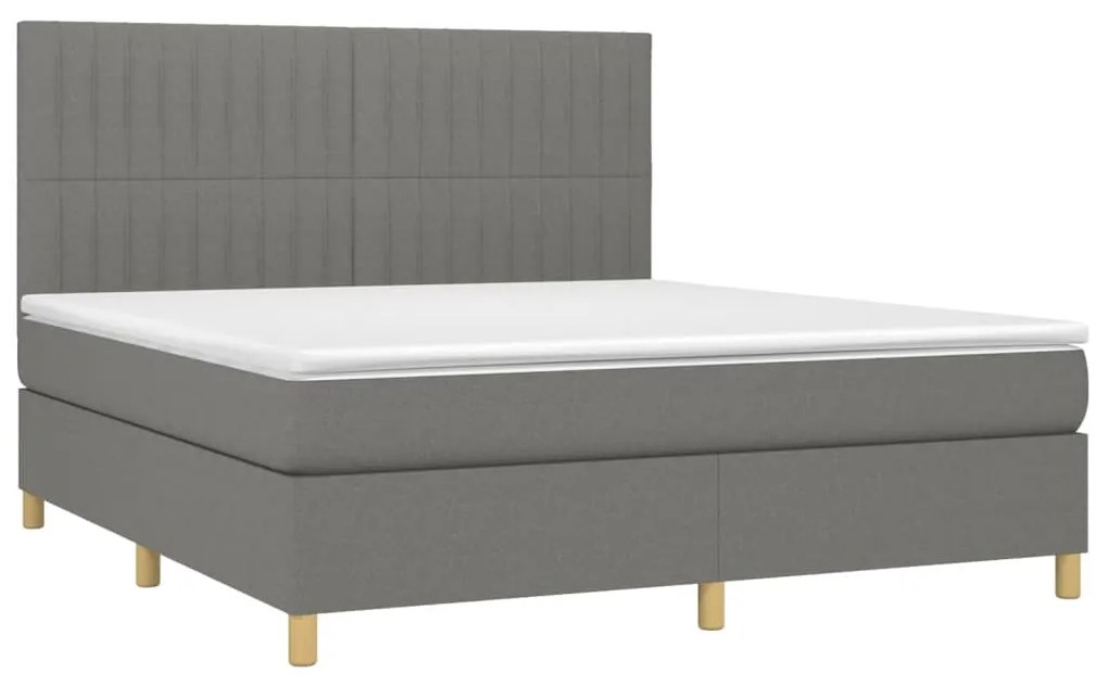 Cama box spring c/ colchão e LED 180x200 cm tecido cinza-escuro