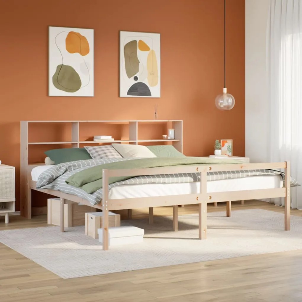 vidaXL Cama com estante sem colchão 180x200 cm pinho maciço