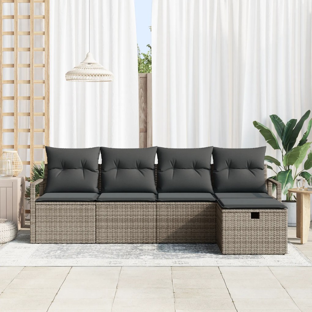 Conjunto de Sofás de Jardim vidaXL com 5 Peças e Almofadas Cinza Ratta