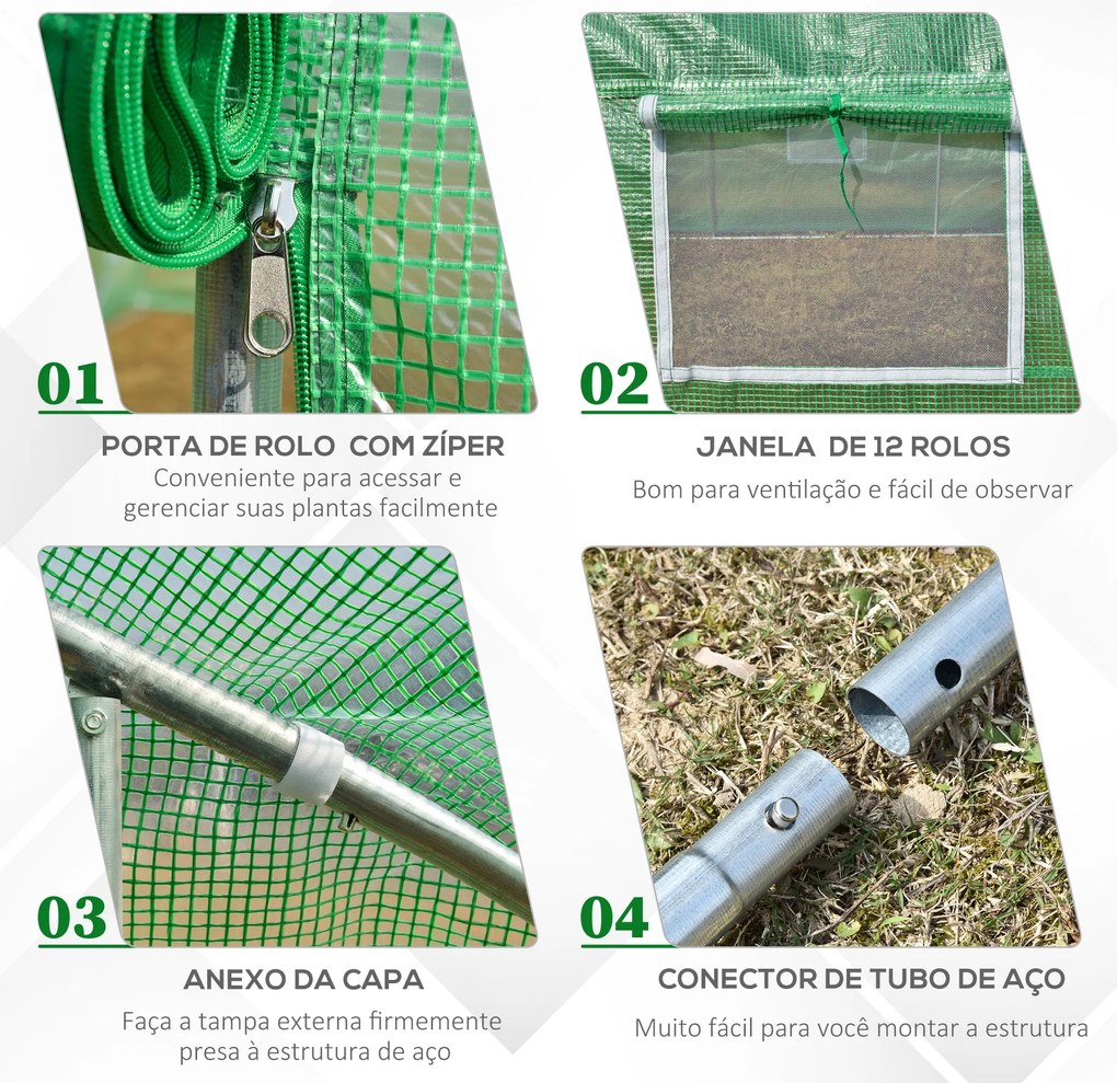 Estufa Tipo Túnel 800x300x200cm com 12 Janelas e Porta Enrolável Cober