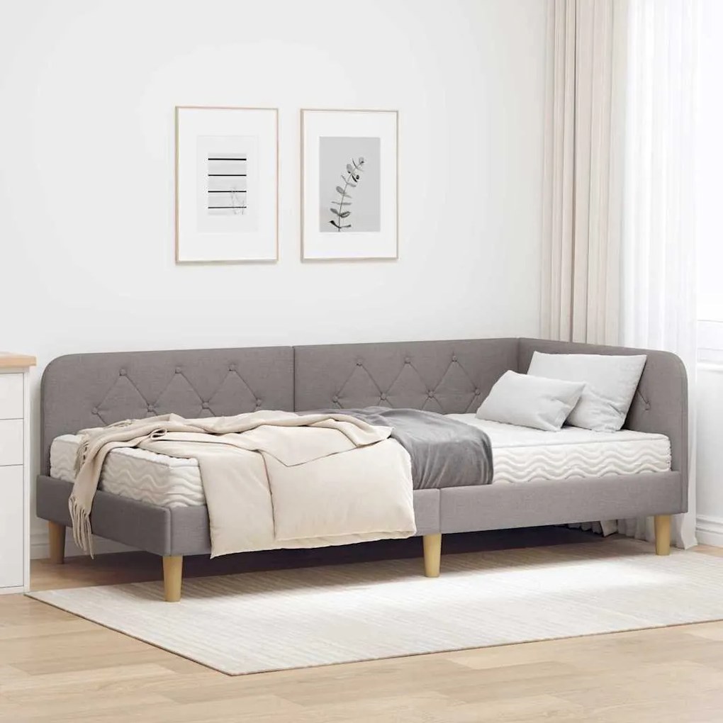 vidaXL Estrutura de Cama de Canto Cinzento-acastanhado 90 x 200 cm