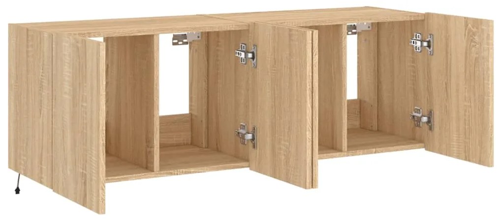 Móveis de parede para TV com luzes LED 2 pcs carvalho sonoma