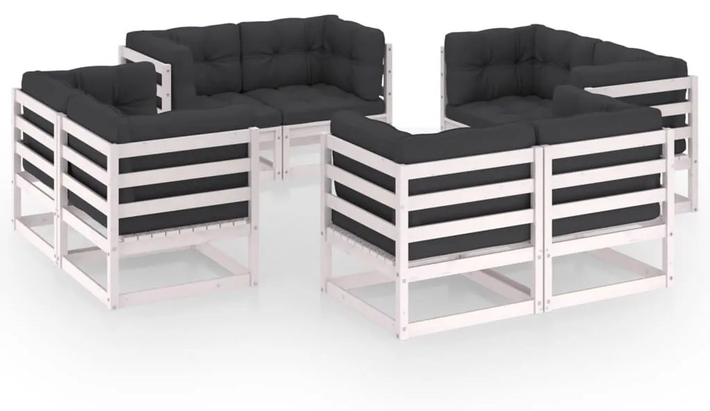 vidaXL 8 pcs conjunto lounge de jardim c/ almofadões pinho maciço