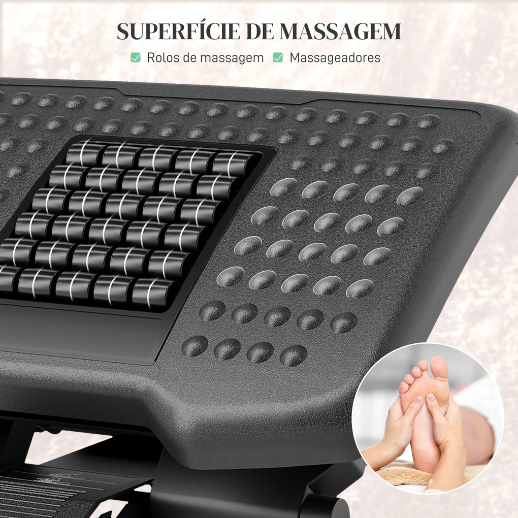 Apoio para os Pés de Escritório com Altura e Ângulo Ajustáveis Superfície de Massagem e Almofadas Antiderrapantes 46x35x11-17 cm Preto