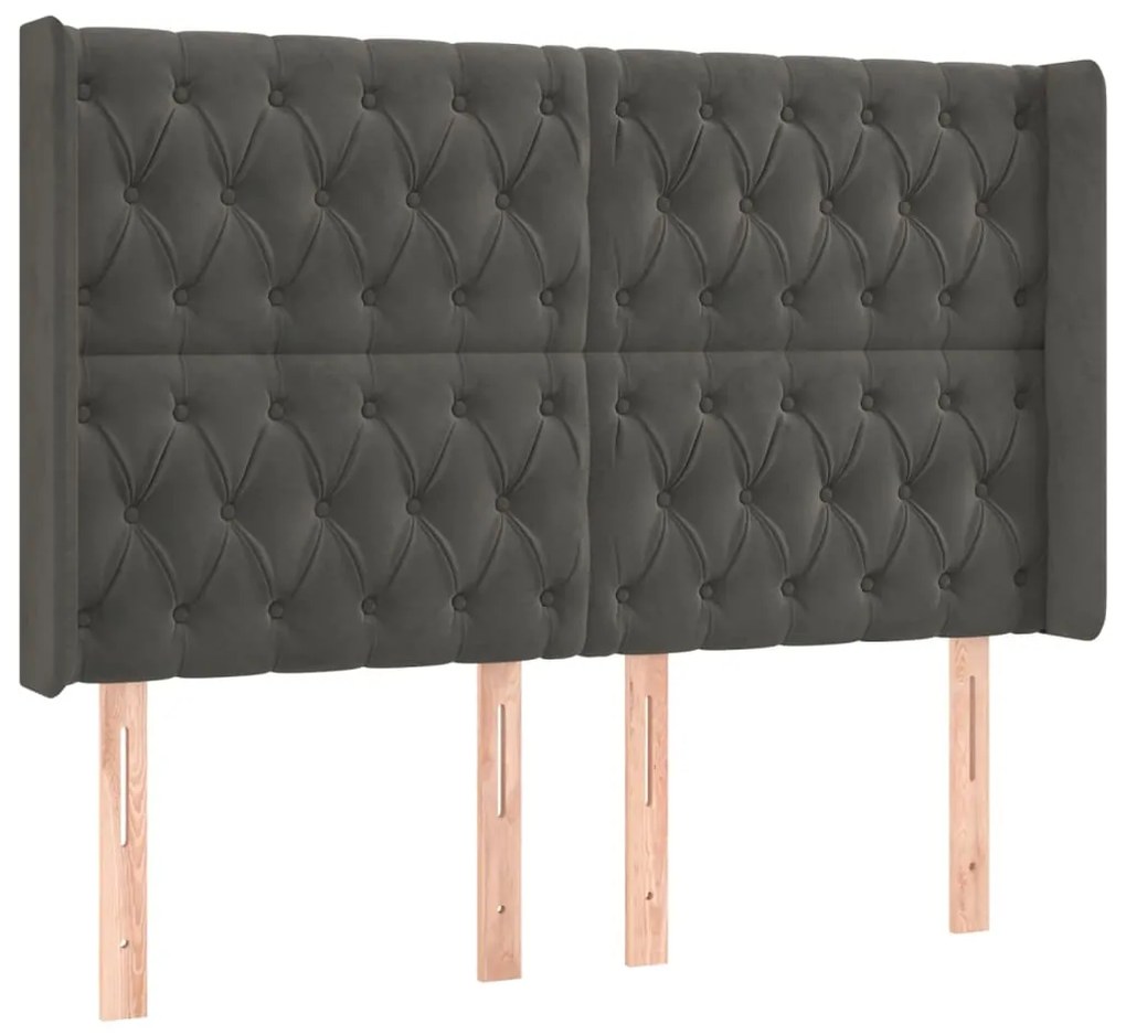 Cabeceira de cama c/ LED veludo 147x16x118/128 cm cinza-escuro