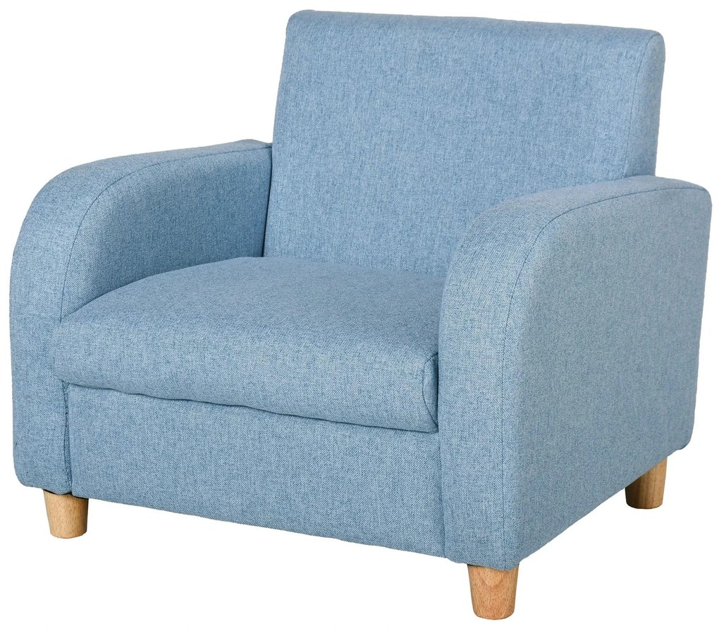 HOMCOM Sofá Infantil Mini Sofá para Crianças acima de 3 anos com Assento Acolchoado Apoio para os Braços e Estrutura de Madeira Carga Máx. 65kg 49x45x44cm Azul