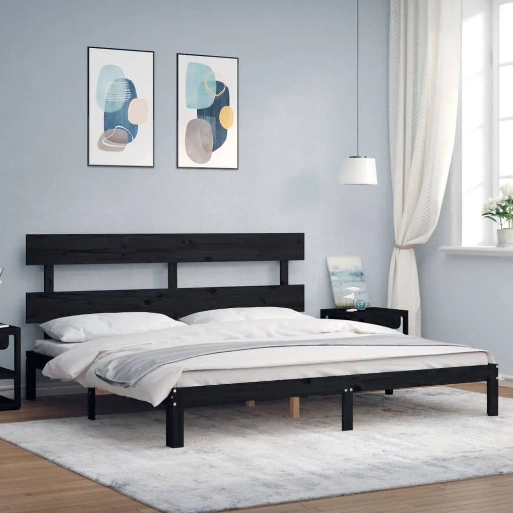 Estrutura de cama com cabeceira 200x200 cm madeira maciça preto