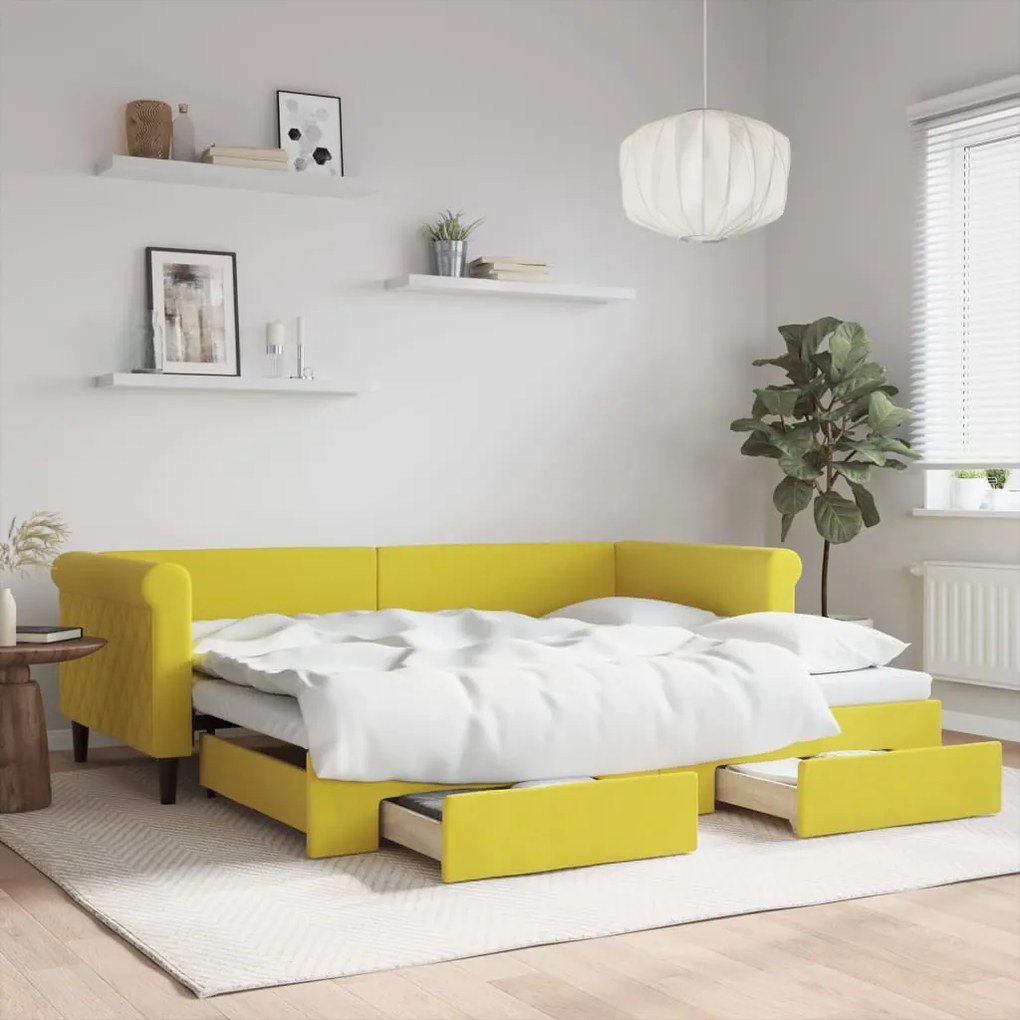 Sofá-cama com gavetão e gavetas 90x200 cm veludo amarelo