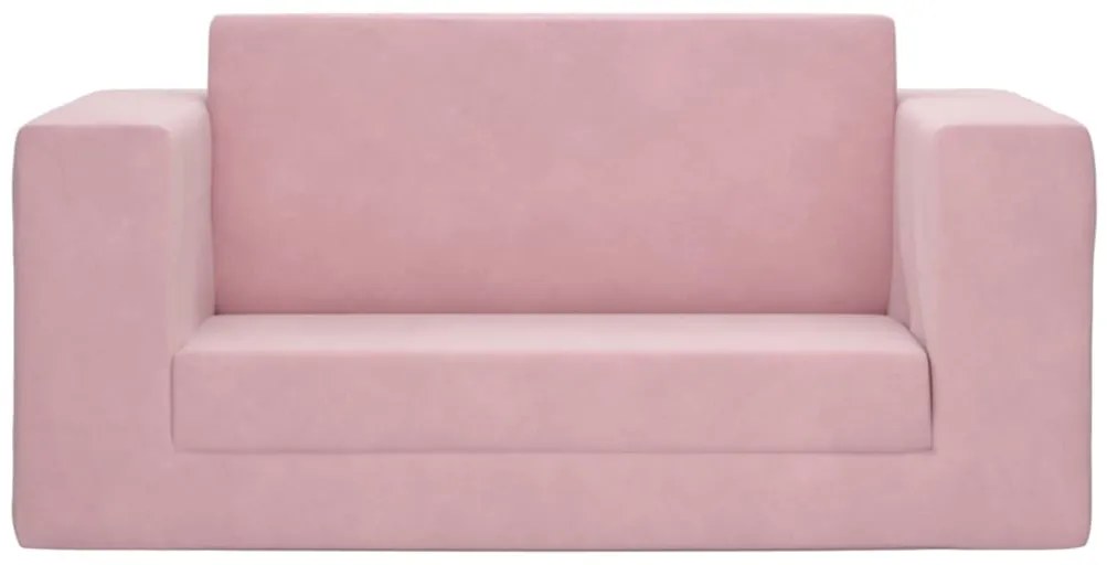 Sofá-cama infantil de 2 lugares pelúcia macia rosa