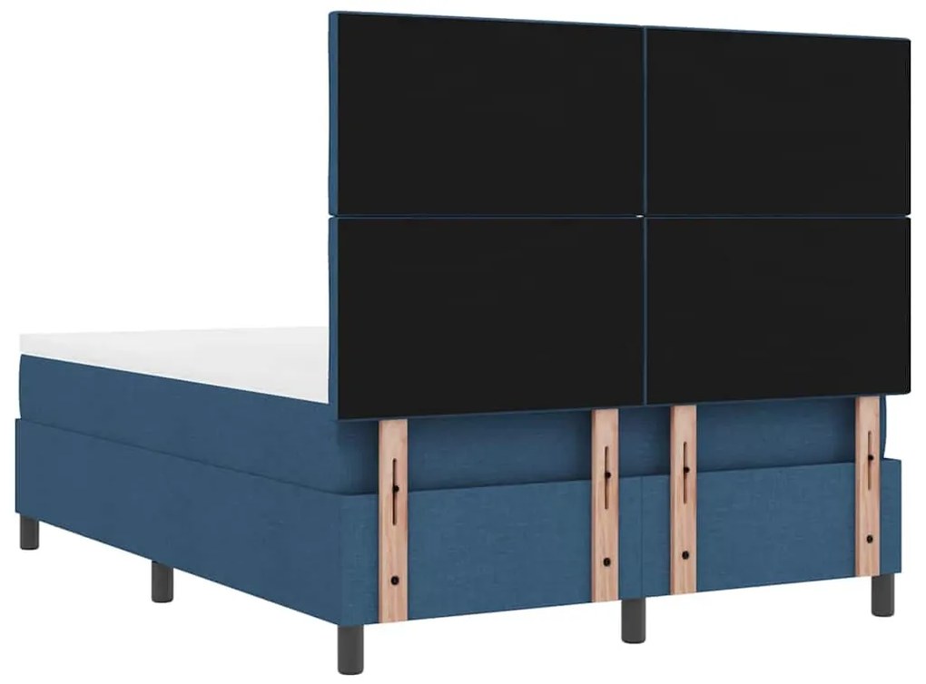 Cama Box Spring com Colchão e Banco Azul 140x190 cm Tecido