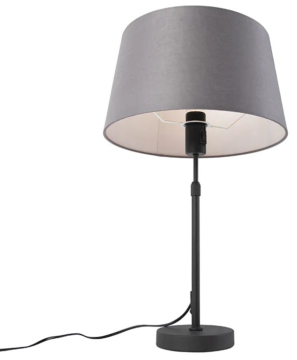 Candeeiro de mesa preto com abajur de linho cinzento 35 cm ajustável - Parte Country / Rústico