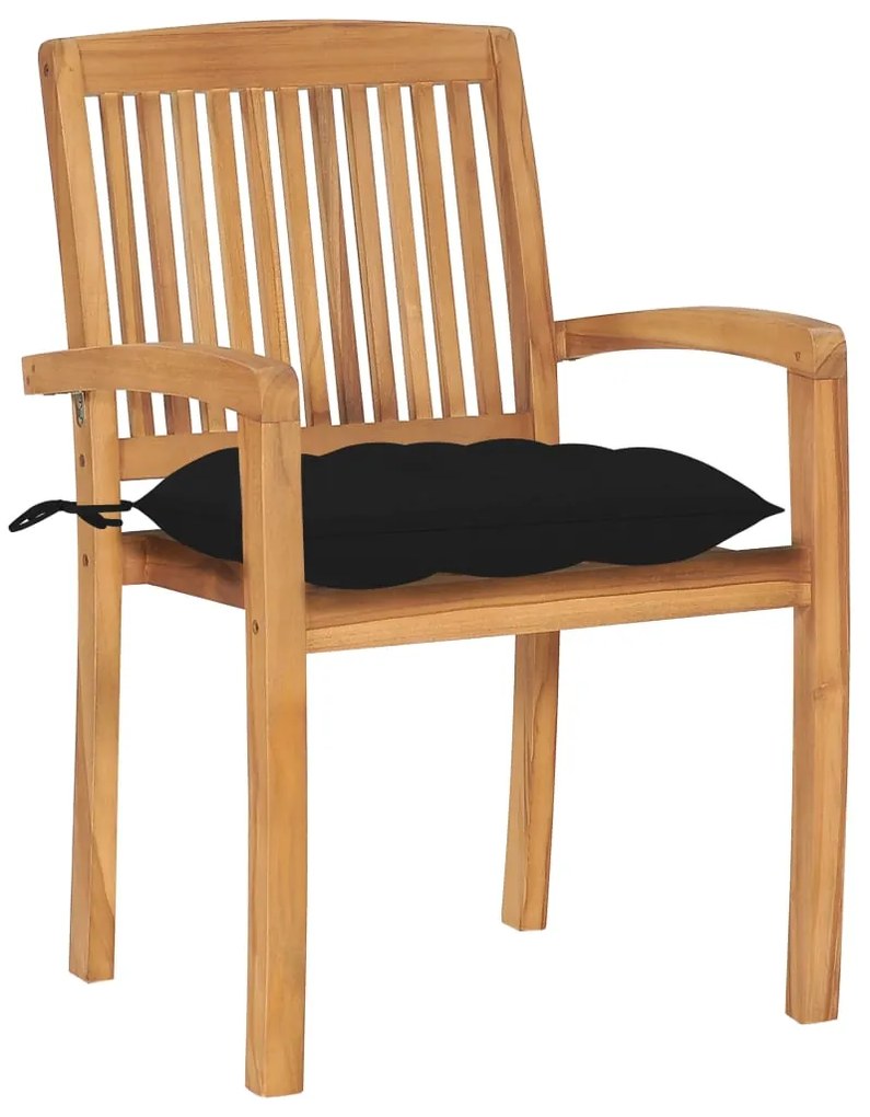 Cadeiras de jardim c/ almofadões pretos 2 pcs teca maciça