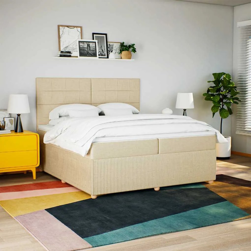 vidaXL Cama com molas/colchão 200x200 cm tecido cor creme