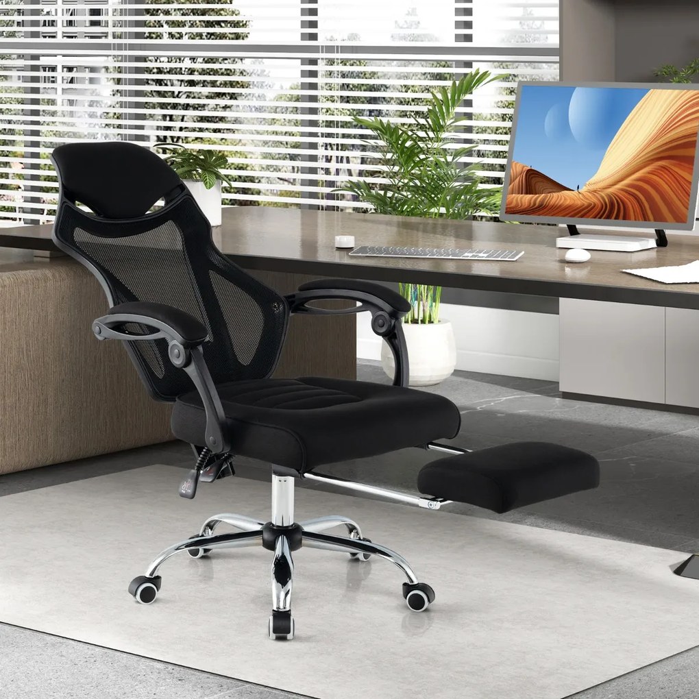 Cadeira giratória ergonómica de escritório com altura ajustável e encosto reclinável 70 x 68 x 109,5-116,5 cm Preto