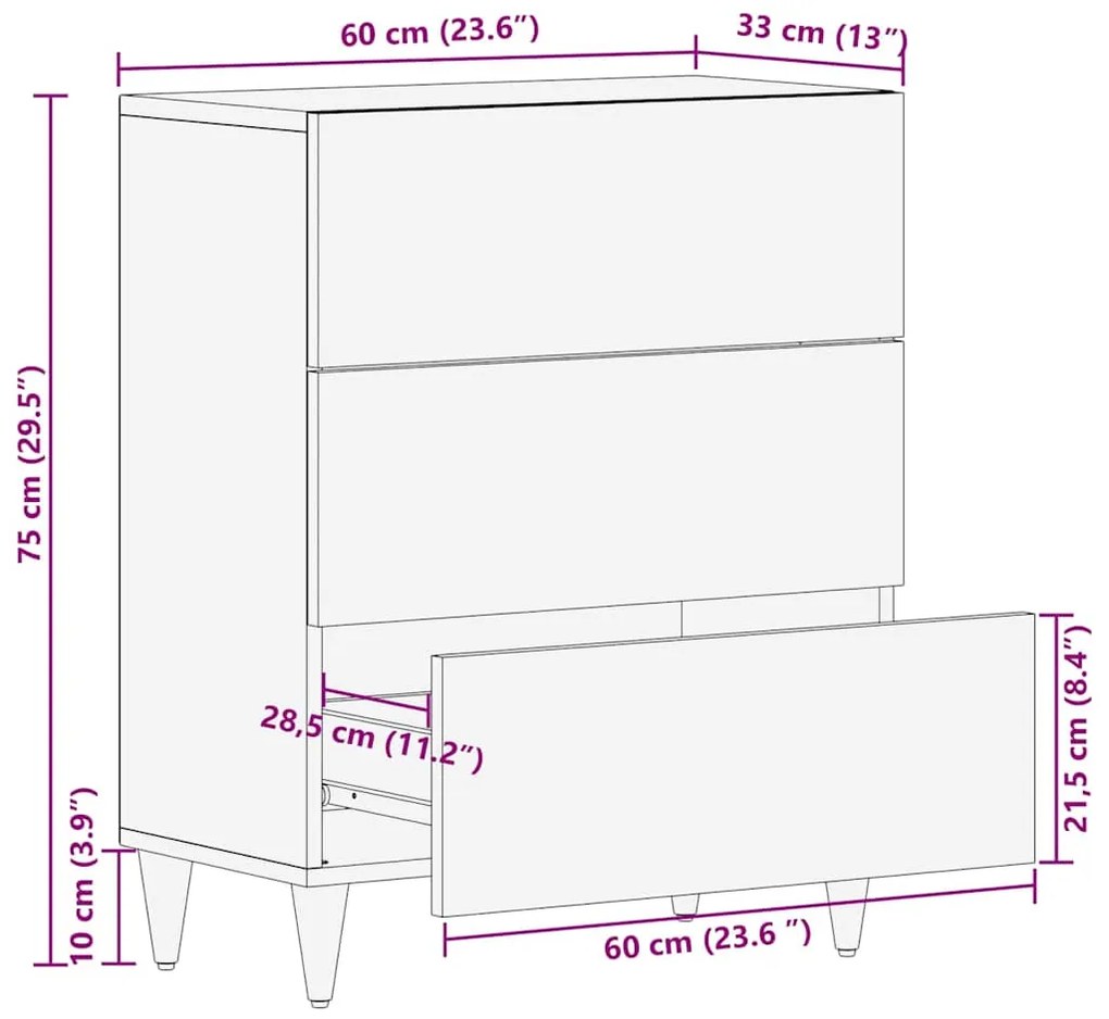 Buffet 60x33x75 cm Madeira Sólida de Mangueira