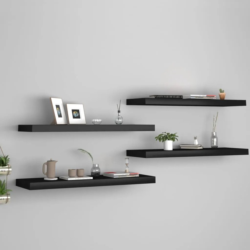 vidaXL Prateleiras parede suspensas 4 pcs 80x23,5x3,8cm MDF preto