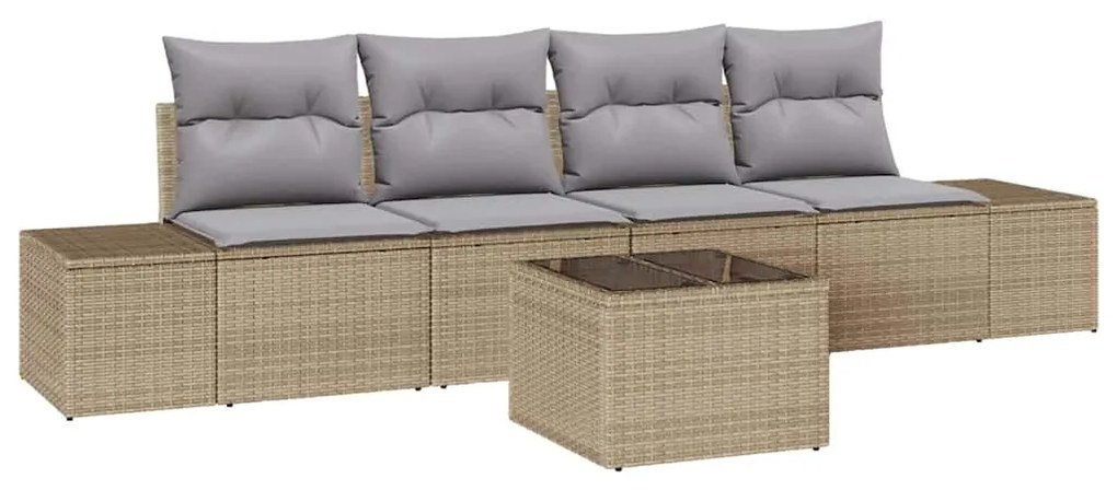Conjunto de Sofá de Jardim 5 Peças com Almofadas em Rattan Poliéster B