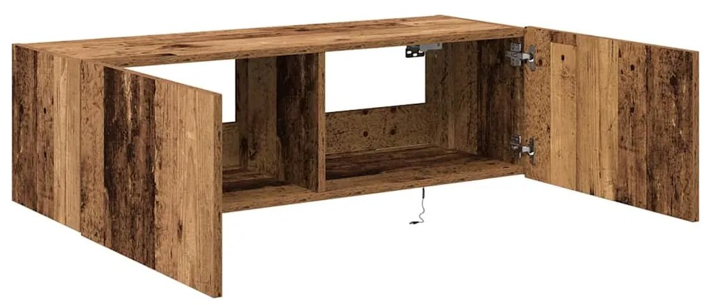Cabinet de TV vidaXL com Luzes LED Madeira Velha 100x35x31 cm