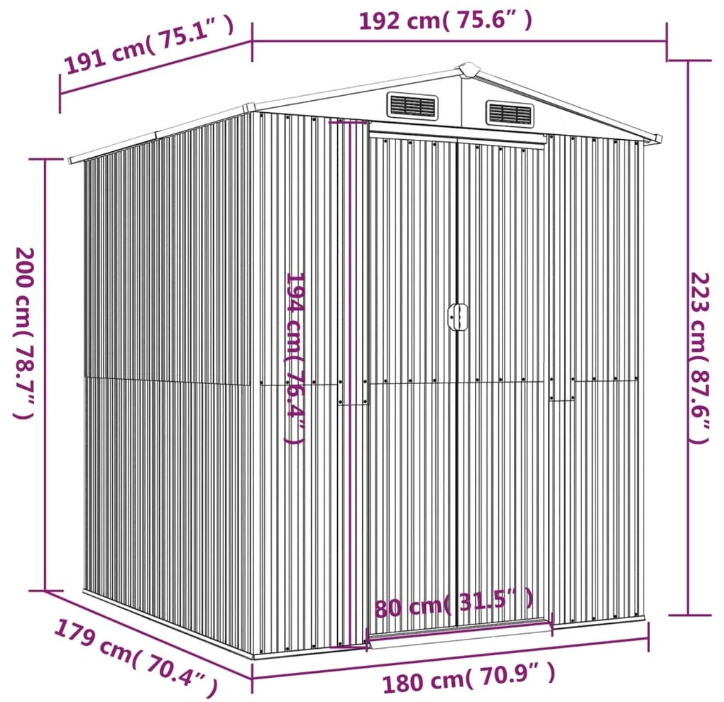 Abrigo de jardim 192x191x223 cm aço galvanizado castanho