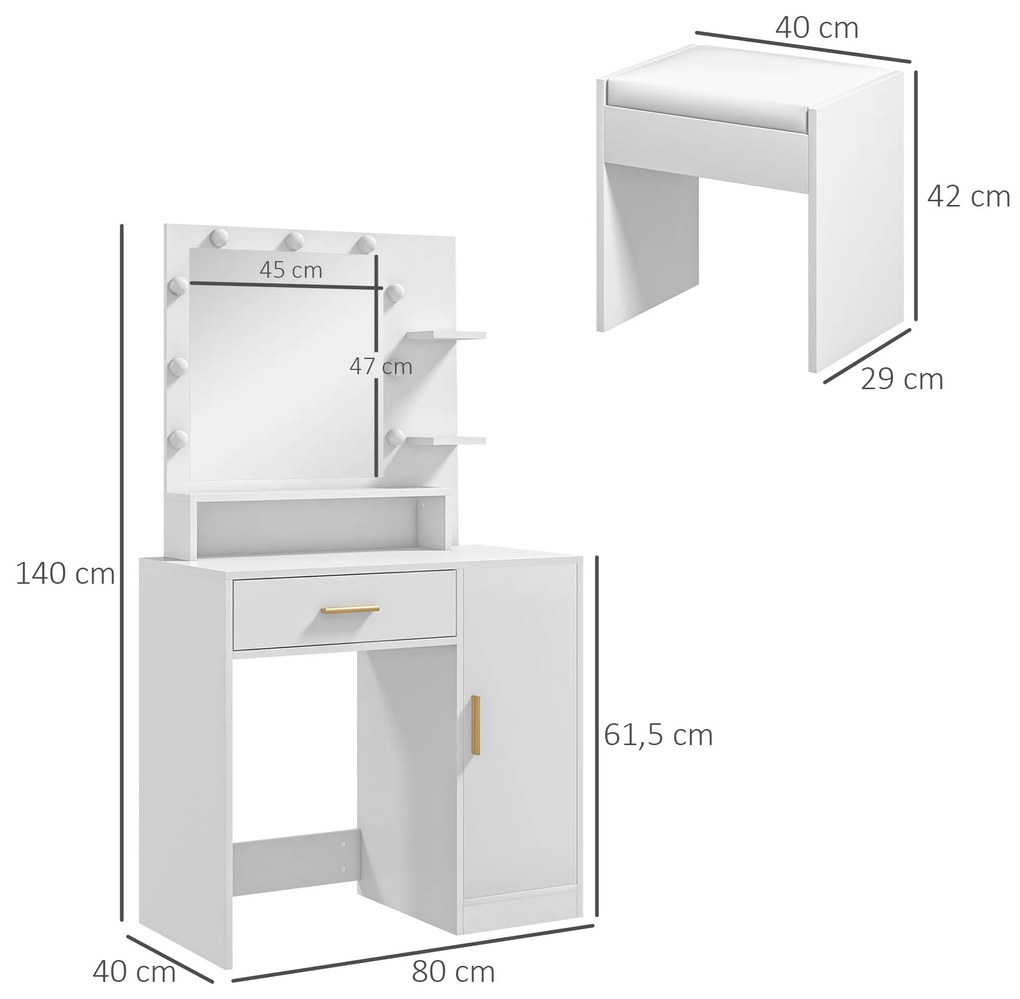 HOMCOM Toucador de Maquilhagem com Banco Mesa de Maquilhagem com Espel