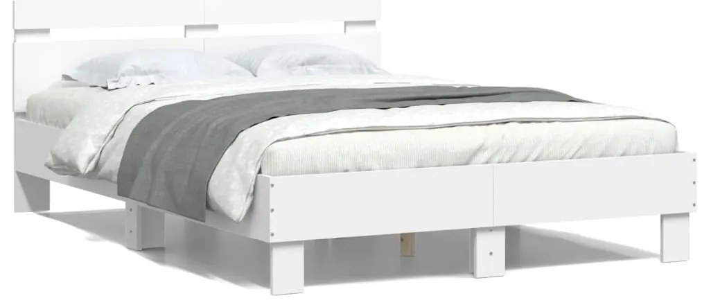Estrutura de cama com cabeceira e luzes LED 135x190 cm branco
