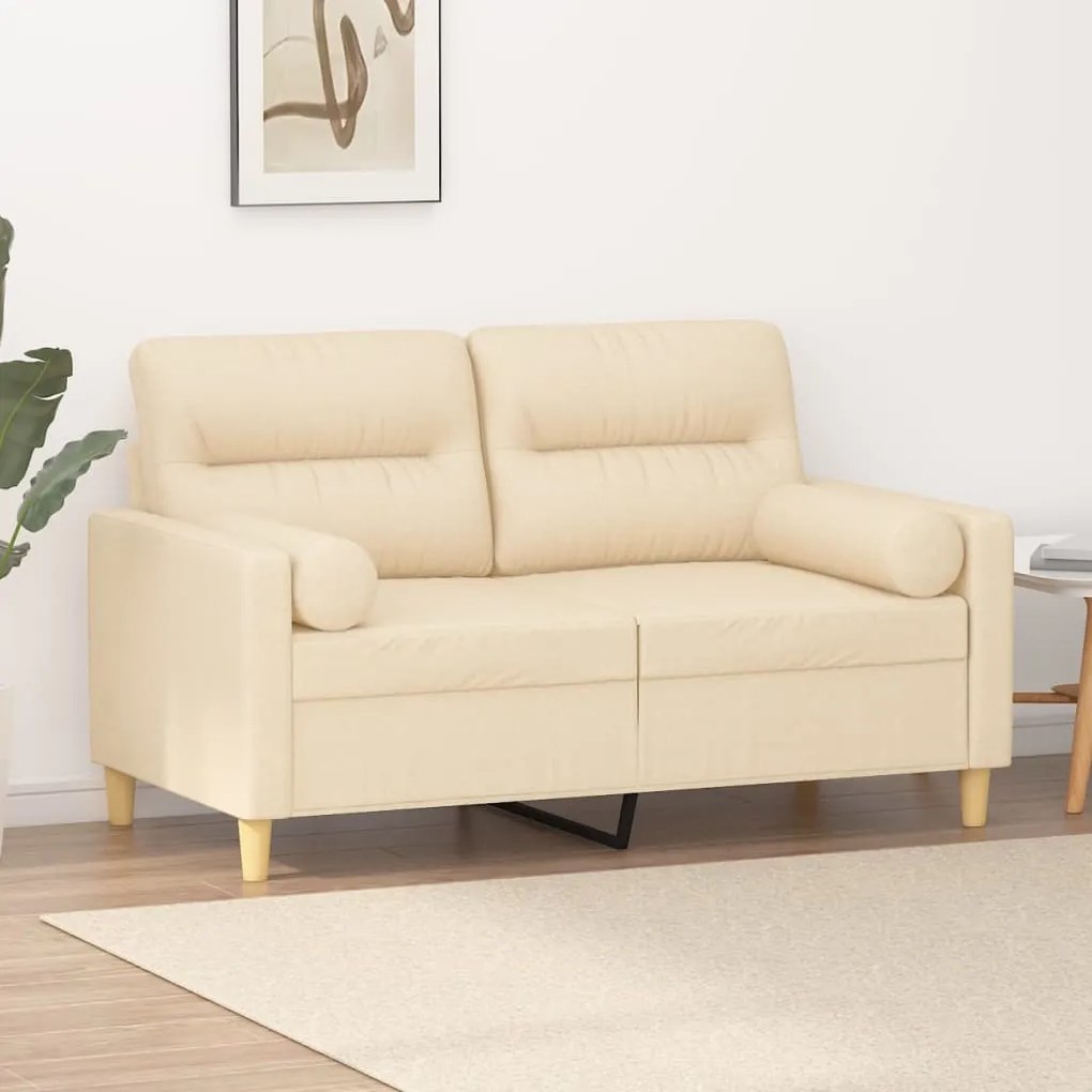 vidaXL Sofá 2 lugares c/ almofadas e almofadões 120cm tecido cor creme