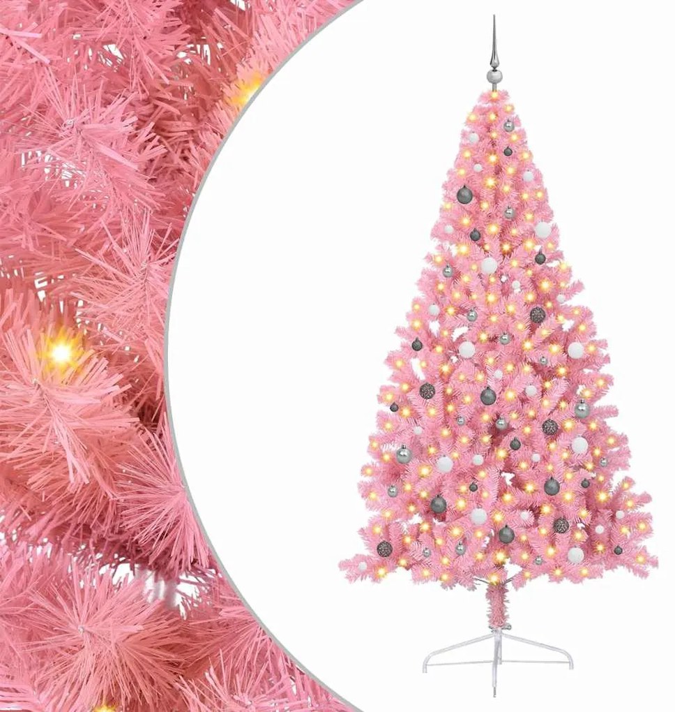 Árvore de Natal com luzes decorativas de corda Rosa 240 cm PVC