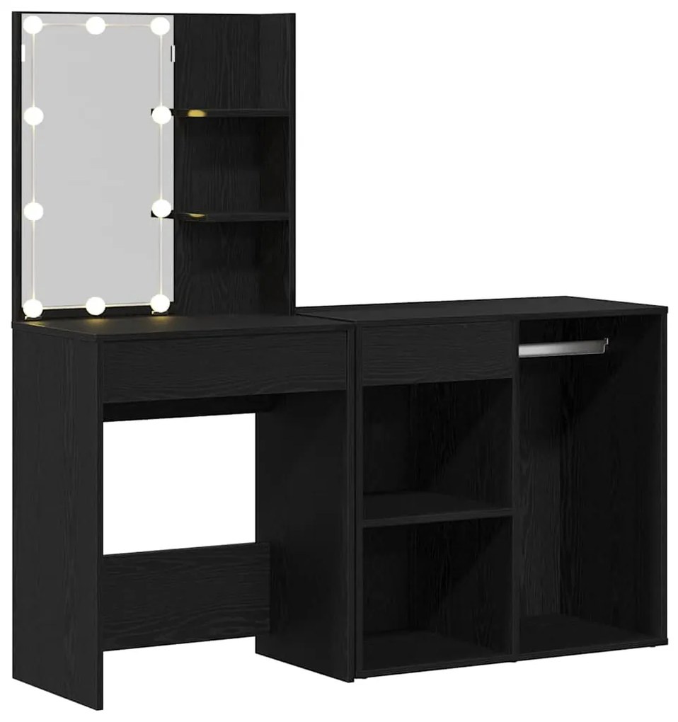 Toucador com LED e Gabinete Carvalho Preto Madeira Engenheirada