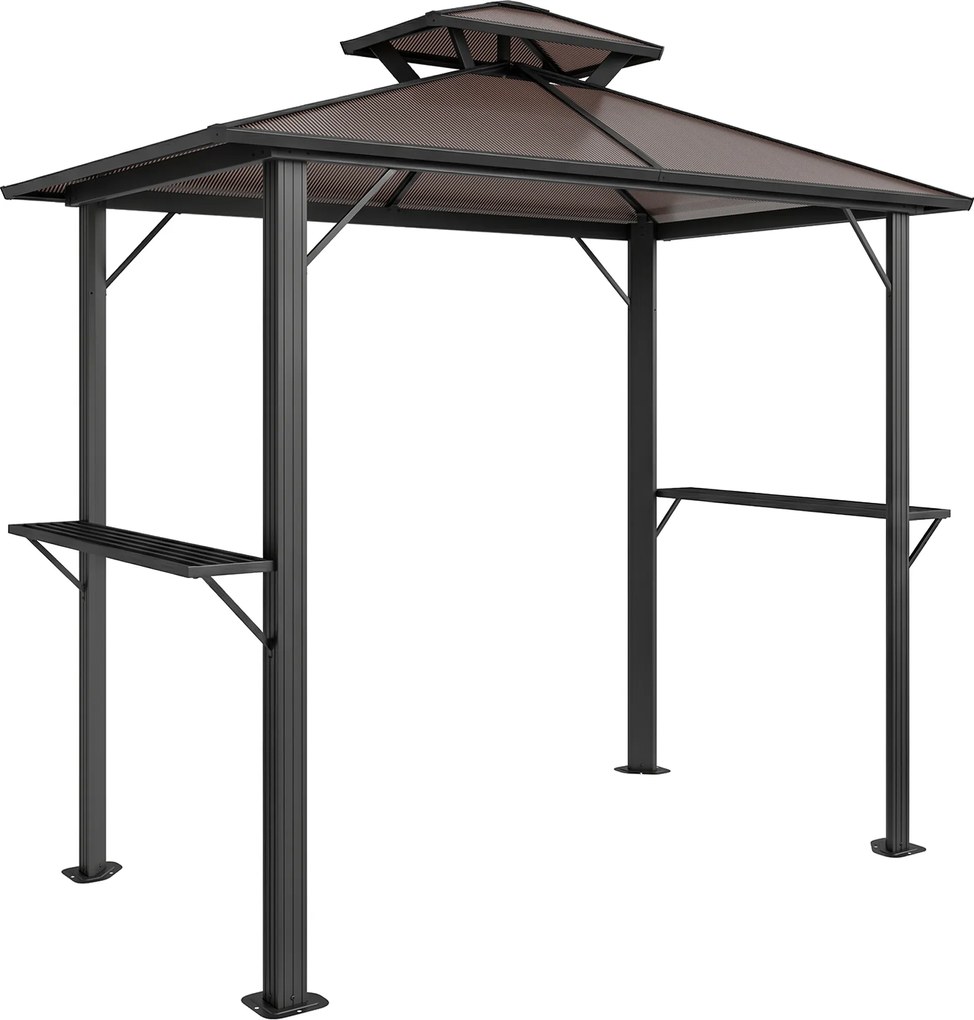Outsunny Pavilhão para churrasco 2,5 x 1,5 m, cobertura impermeável com teto duplo de policarbonato, prateleiras laterais Castanho | Aosom Portugal